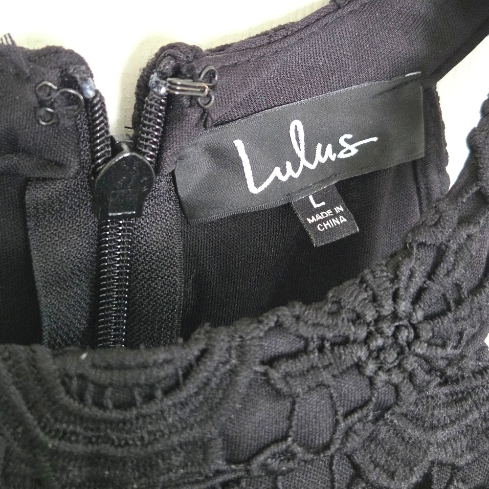 Lulus Love Poem Halter Dress Size Large Black Lace Mini Crochet Floral Party - Picture 2 of 6